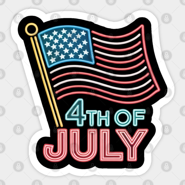 Neon Sign 4th of July American Flag Retro Sticker by Creatifly Graphic Tees